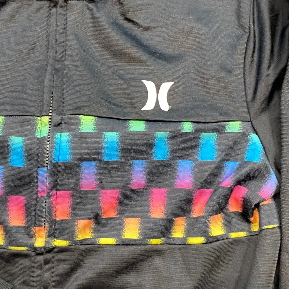 Hurley Track Jacket Sz 10 Boys Black Rainbow Checkerboard Skater Full Zip